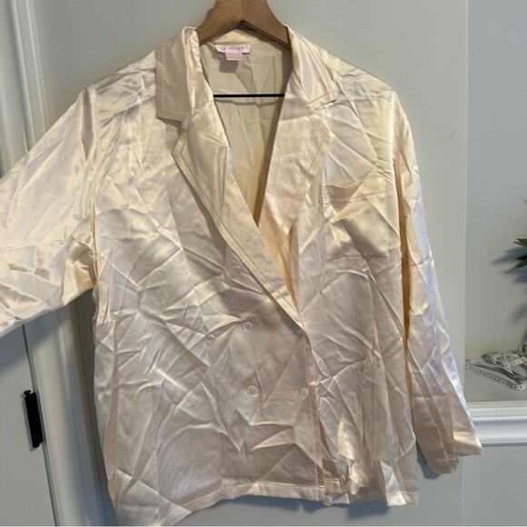 Vintage La Mouette Cream Silk Button Front Long Sleeve Blouse Top Large - Picture 6 of 8